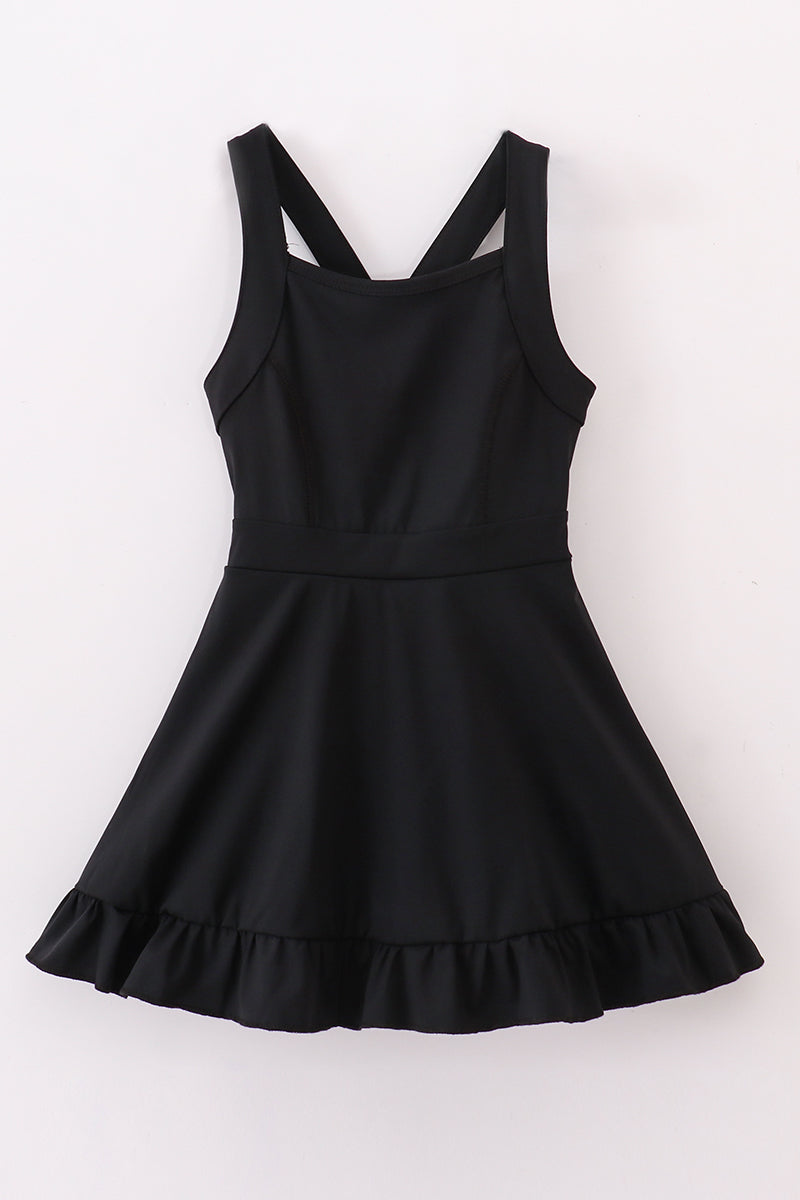 Black active sporty ruffle tennis dress