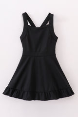 Black active sporty ruffle tennis dress