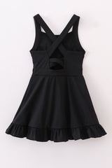 Black active sporty ruffle tennis dress