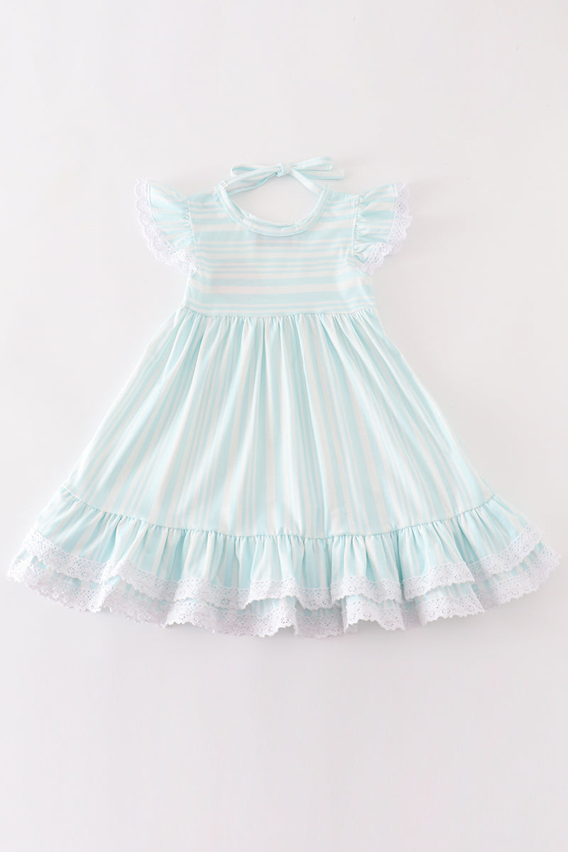 Blue stripe ruffle dress