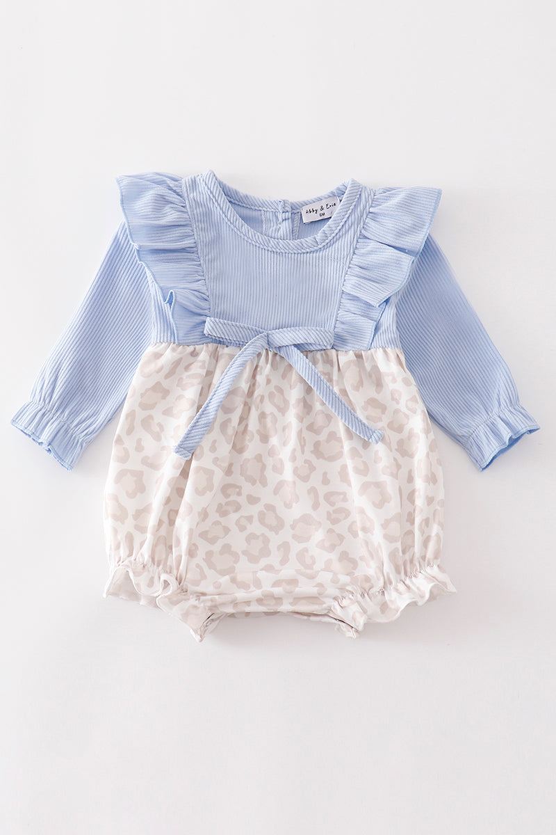 Blue corduroy leopard ruffle girl bubble