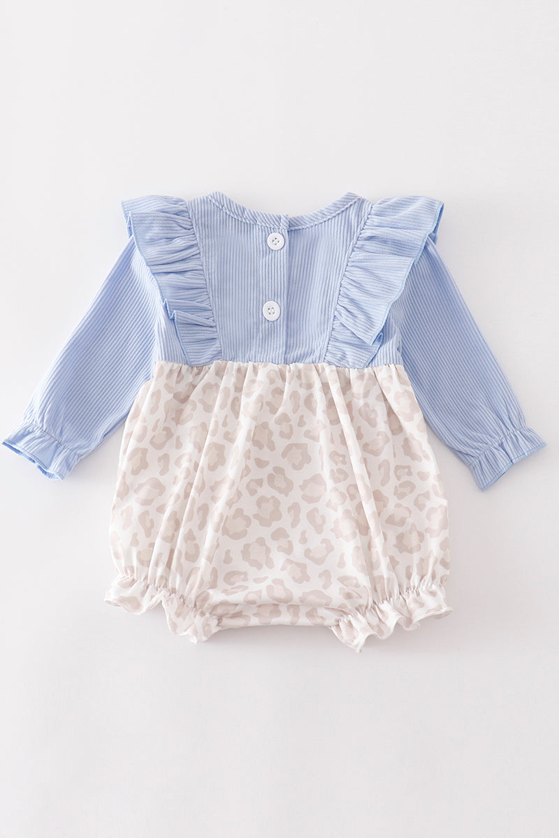 Blue corduroy leopard ruffle girl bubble