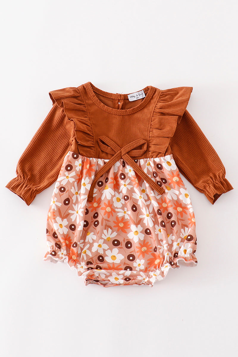 Brown corduroy floral print girl bubble