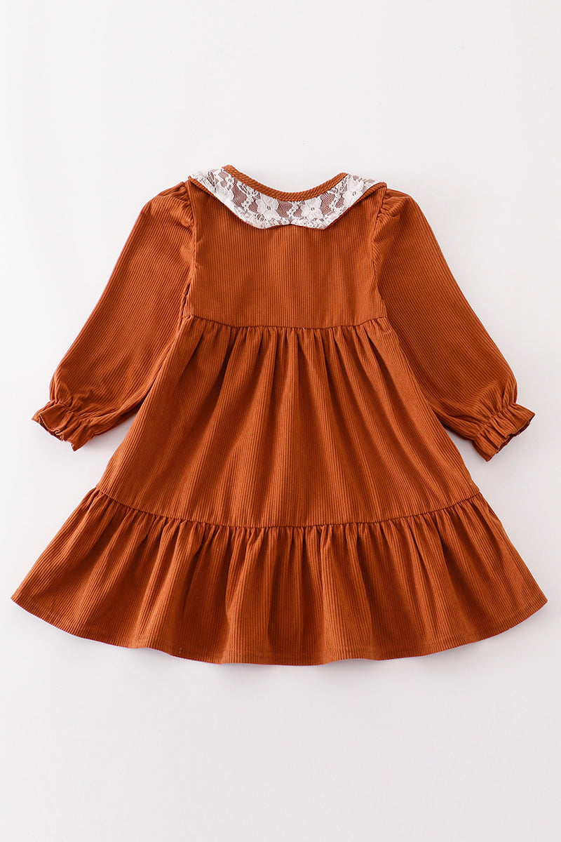 Brown corduroy lace tiered dress