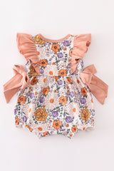 Coral floral print ruffle girl bubble