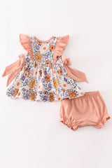 Coral floral print baby ruffle set