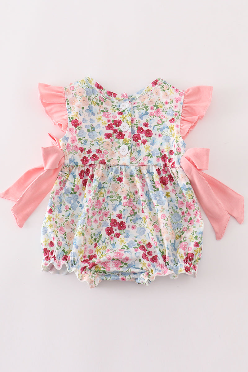 Pink floral print ruffle bubble