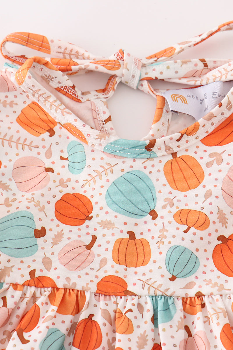 Orange pumpkin print ruffle bloomer set