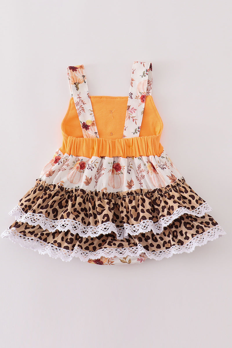 Orange pumpkin leopard ruffle bubble