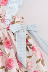 Pink floral print ruffle girl dress