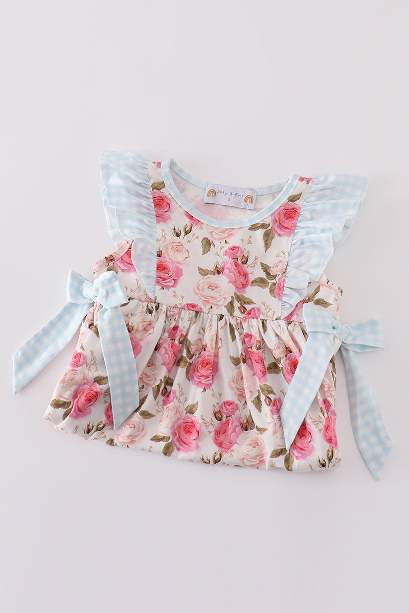 Pink floral print ruffle girl dress