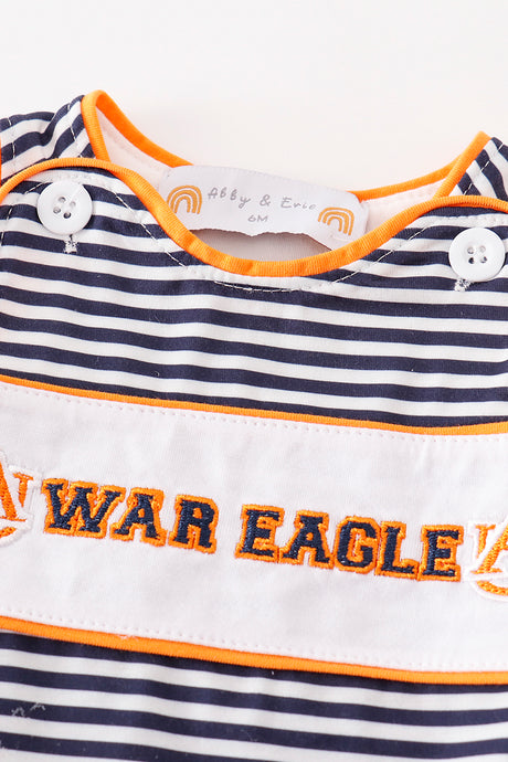 Navy WAR EAGLE embroidery stripe boy bubble