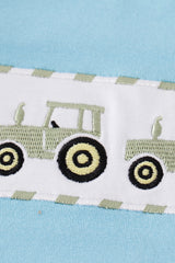 Green tractor embroidery gingham boy set