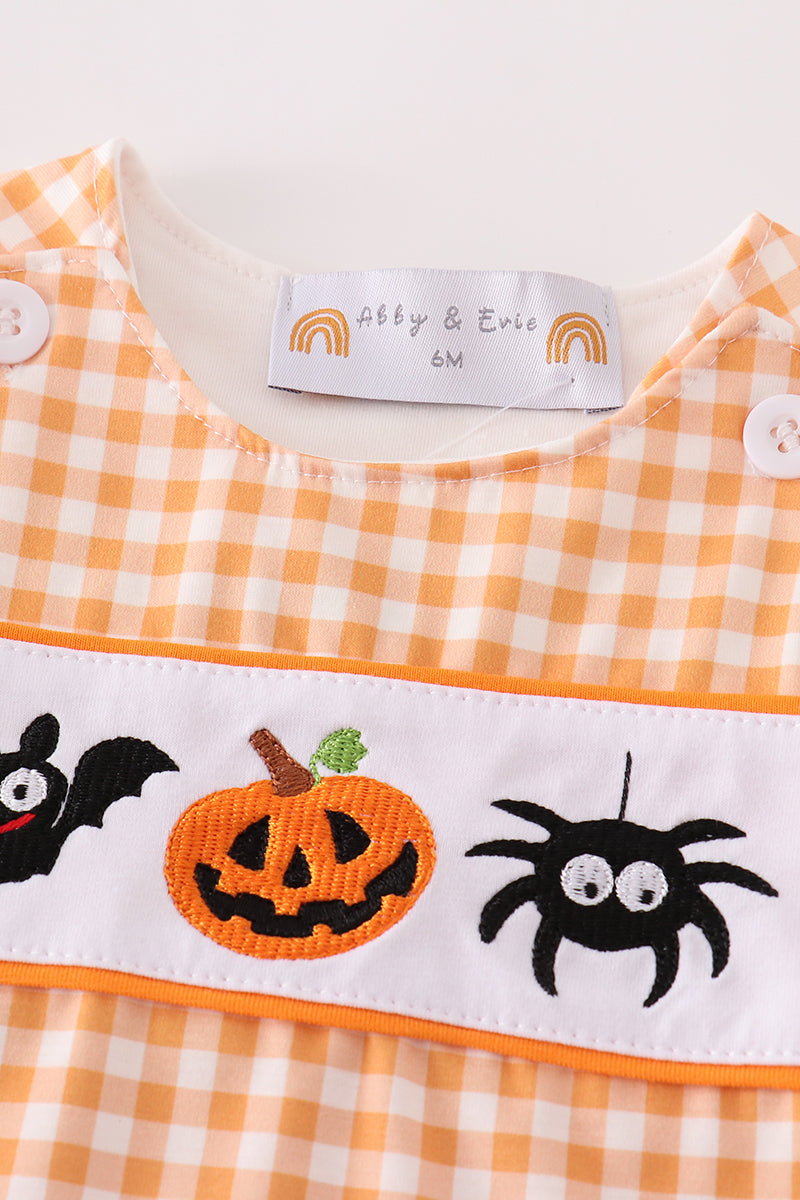 Orange halloween embroidery plaid boy jonjon