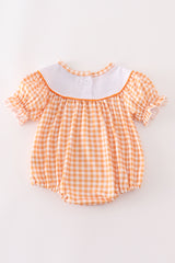 Orange halloween embroidery plaid girl bubble