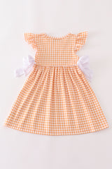 Orange halloween embroidery plaid dress