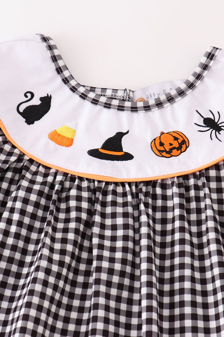 Halloween embroidery plaid girl set