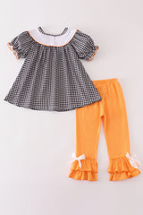 Halloween embroidery plaid girl set