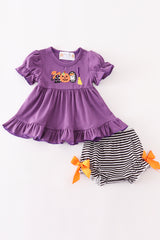 Purple halloween pumpkin BOO applique baby set