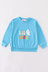 Blue halloween LIL BOO chenille patch boy top