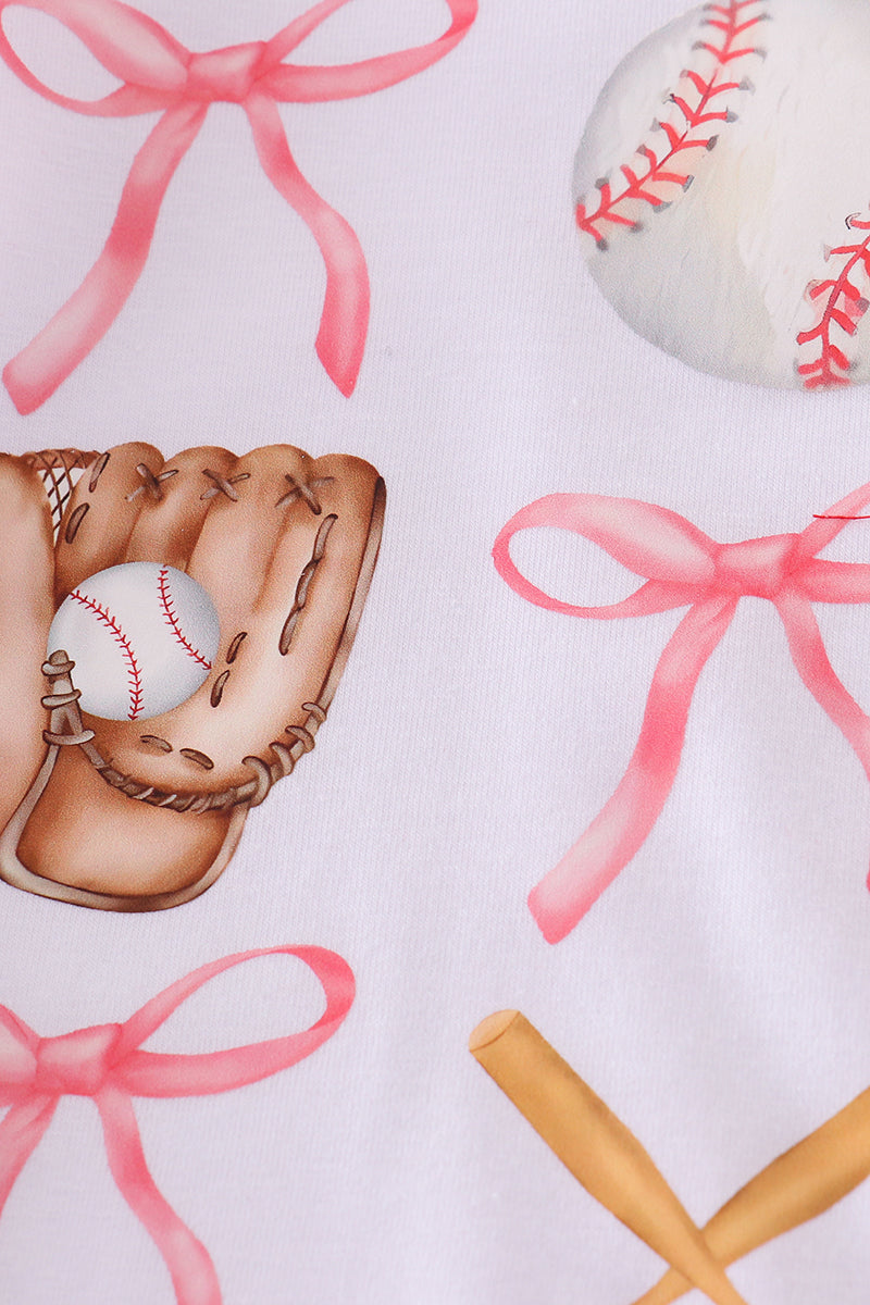 Pink baseball bow tie girl bubble