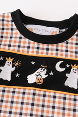 Halloween ghost embroidery plaid boy romper