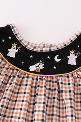 Halloween ghost embroidery plaid dress