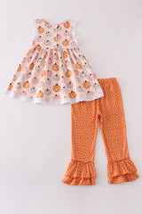 Pink pumpkin girl pants set