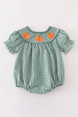 Green gingham pumpkin embroidery girl bubble