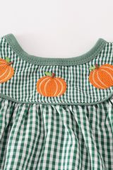 Green gingham pumpkin embroidery girl bubble