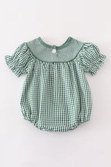 Green gingham pumpkin embroidery girl bubble