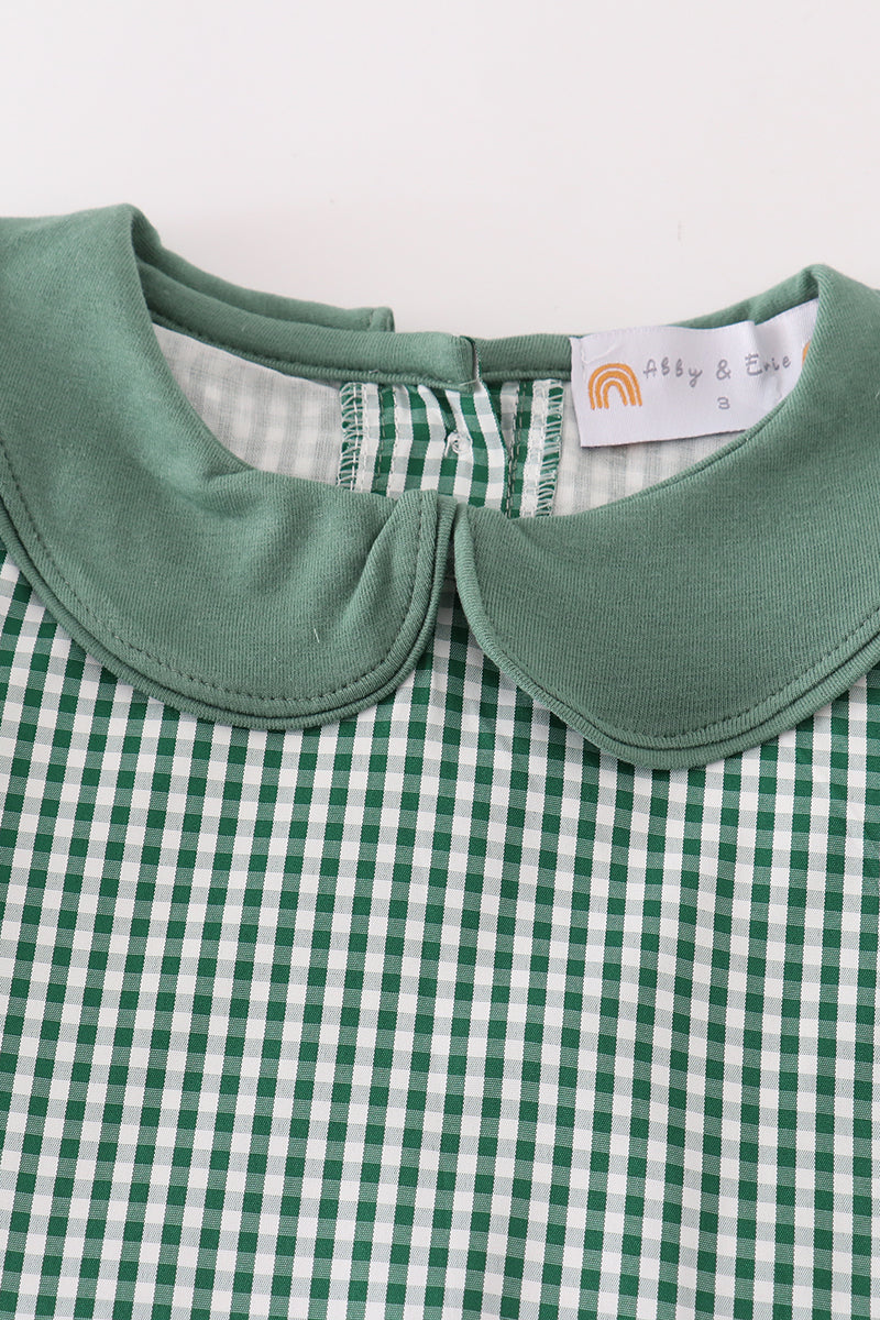 Green gingham pumpkin embroidery dress