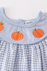 Blue gingham pumpkin embroidery girl set