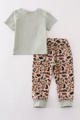 Green camouflage deer applique boy pants set