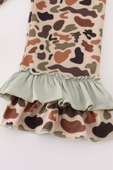 Green camouflage deer applique girl pants set