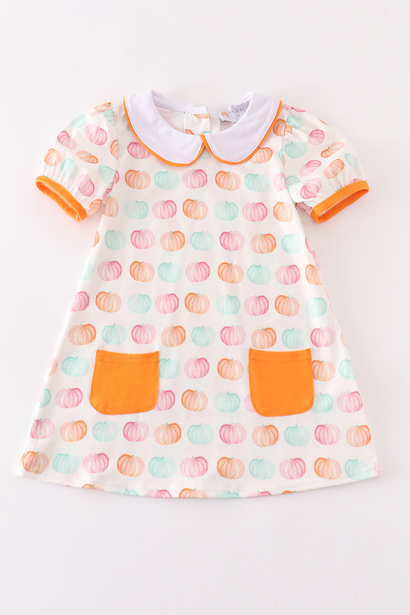 Pumpkin print girl dress