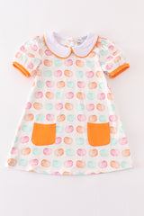 Pumpkin print girl dress