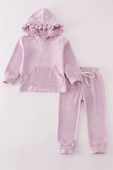 Lavender velvet girl hoodie set