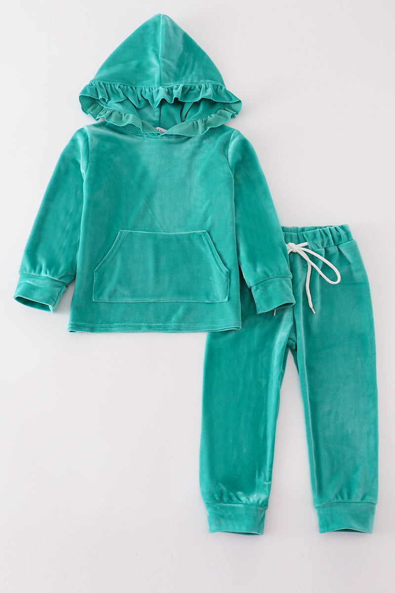 Turquoise velvet girl jogger set