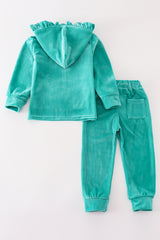 Turquoise velvet girl jogger set