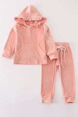 Pink velvet girl hoodie set