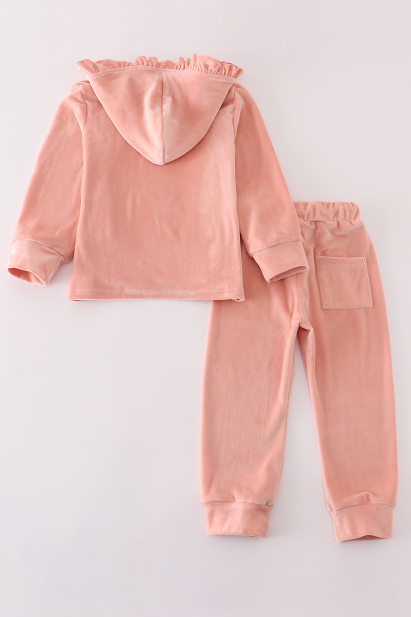 Pink velvet girl hoodie set