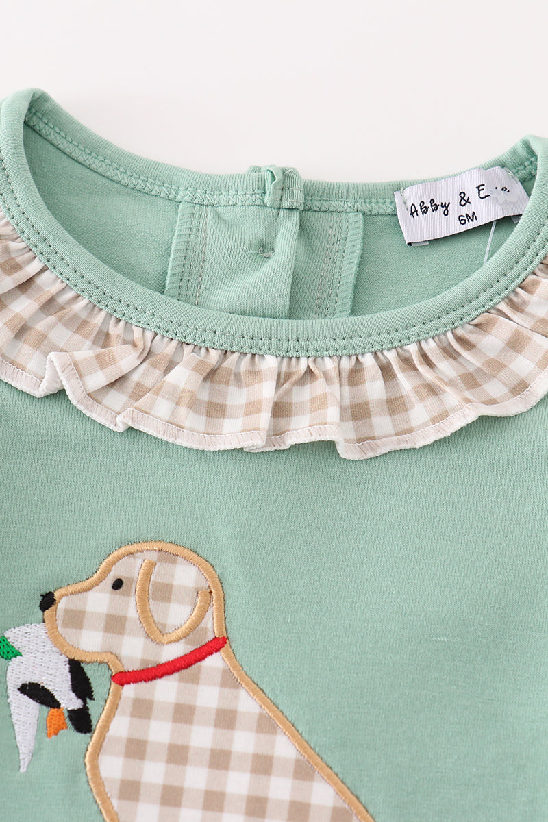 Sage hunting duck puppy applique girl romper