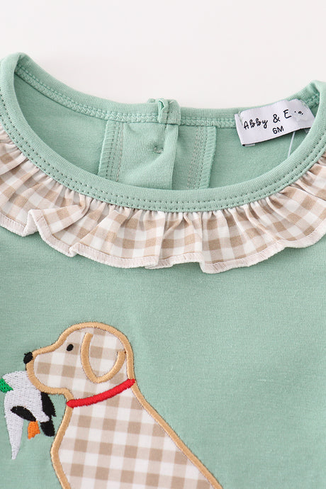 Sage hunting duck puppy applique girl romper