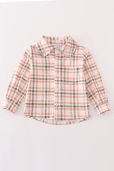 Green watercolor plaid boy button down shirt