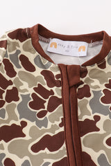 Camouflage ruffle zip boy romper