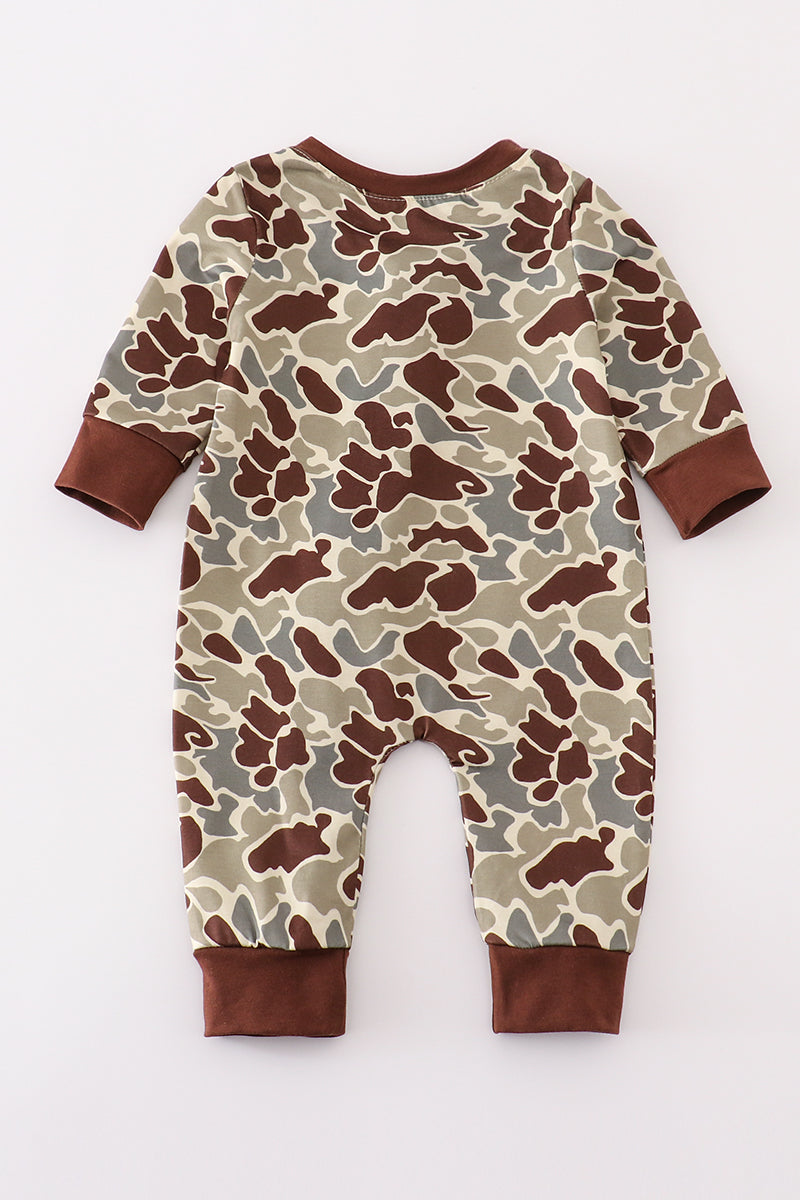 Camouflage ruffle zip boy romper