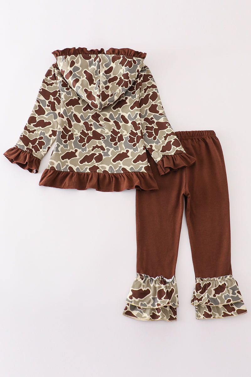 Camouflage ruffle girl hoodie set