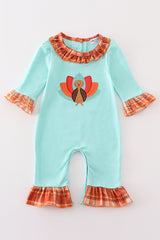 Green turkey applique girl romper