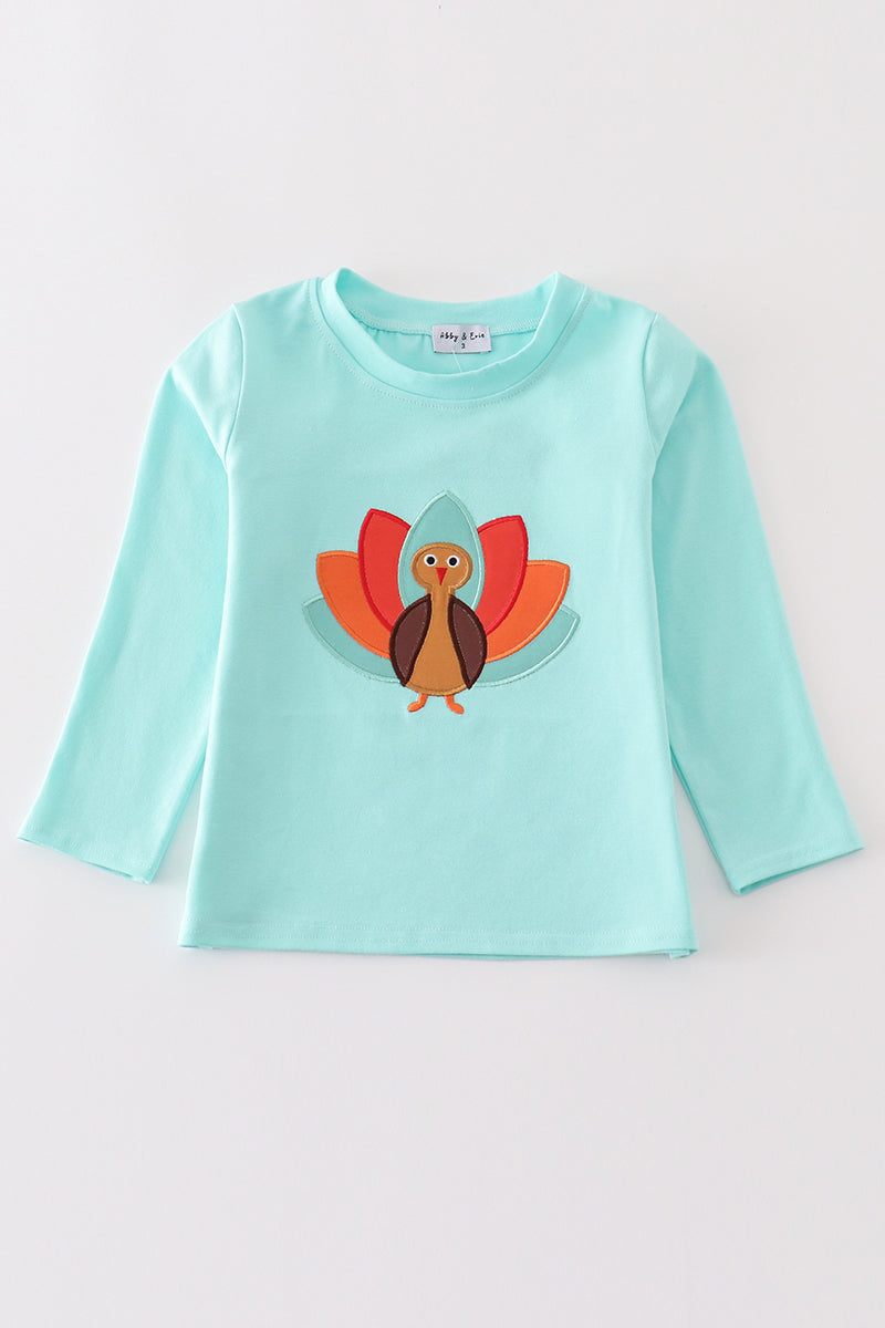 Green turkey applique boy top